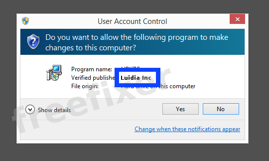 Screenshot where Luidia Inc appears as the verified publisher in the UAC dialog